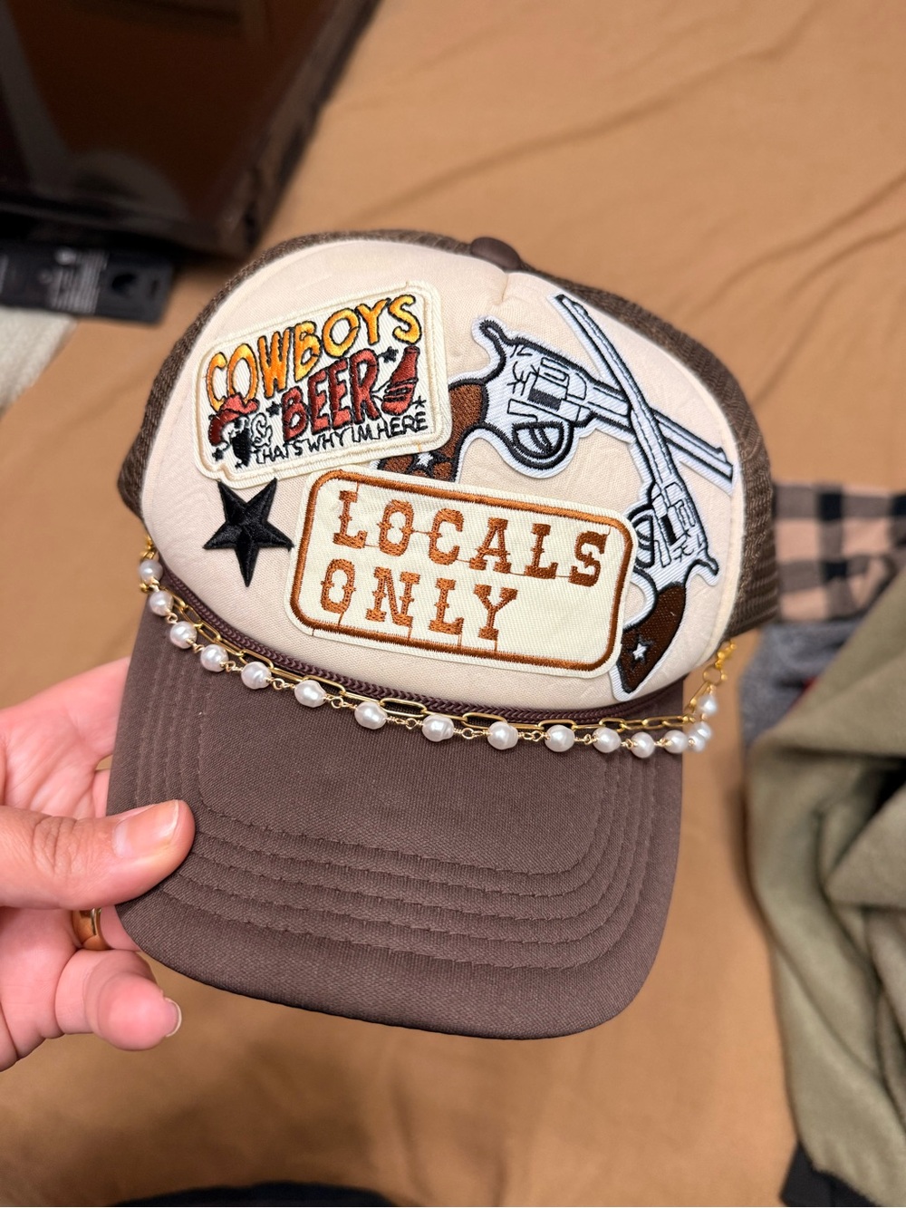Locals Only Embellished Trucker Hat - Brown & Cream